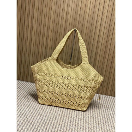 Replica Perfetta Borsa tote Icare YSL Saint Laurent con intreccio rafia albicocca Imitazione Falsa