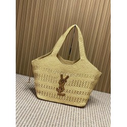 Replica Perfetta Borsa tote Icare YSL Saint Laurent con intreccio rafia albicocca Imitazione Falsa