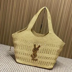 Replica Perfetta Borsa tote Icare YSL Saint Laurent con intreccio rafia albicocca Imitazione Falsa