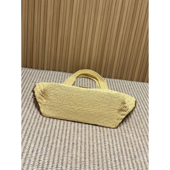 Replica Perfetta Borsa tote Icare YSL Saint Laurent con intreccio rafia albicocca Imitazione Falsa