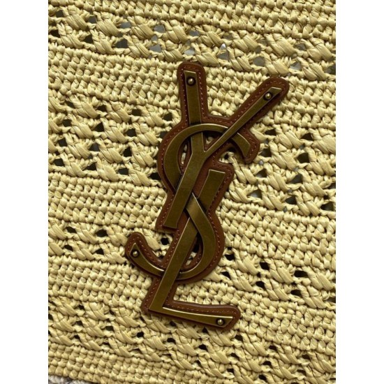 Replica Perfetta Borsa tote Icare YSL Saint Laurent con intreccio rafia albicocca Imitazione Falsa