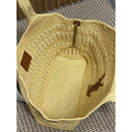Replica Perfetta Borsa tote Icare YSL Saint Laurent con intreccio rafia albicocca Imitazione Falsa