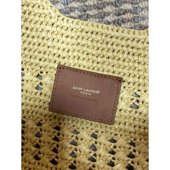 Replica Perfetta Borsa tote Icare YSL Saint Laurent con intreccio rafia albicocca Imitazione Falsa