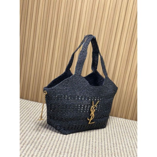Replica AAA Borsa tote Icare YSL Saint Laurent con intreccio rafia Nero Replica Perfetta Borsa tote Icare YSL Saint Laurent con intreccio rafia Nero Imitazione Falsa