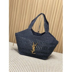 Replica Perfetta Borsa tote Icare YSL Saint Laurent con intreccio rafia Nero Imitazione Falsa