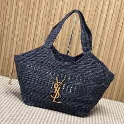 Replica Perfetta Borsa tote Icare YSL Saint Laurent con intreccio rafia Nero Imitazione Falsa