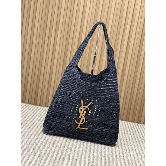 Replica AAA Borsa tote Icare YSL Saint Laurent con intreccio rafia Nero Replica Perfetta Borsa tote Icare YSL Saint Laurent con intreccio rafia Nero Imitazione Falsa