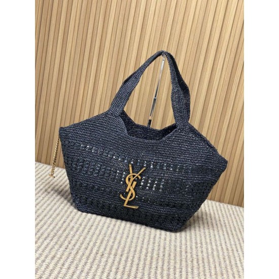 Replica AAA Borsa tote Icare YSL Saint Laurent con intreccio rafia Nero Replica Perfetta Borsa tote Icare YSL Saint Laurent con intreccio rafia Nero Imitazione Falsa