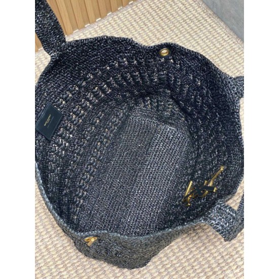 Replica AAA Borsa tote Icare YSL Saint Laurent con intreccio rafia Nero Replica Perfetta Borsa tote Icare YSL Saint Laurent con intreccio rafia Nero Imitazione Falsa