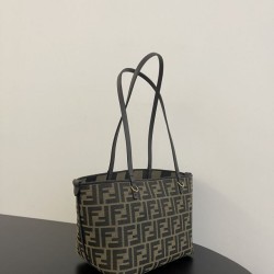 Replica AAA Borsa tote piccola Fendi in tessuto jacquard Marrone Replica Perfetta Borsa tote piccola Fendi in tessuto jacquard Marrone Imitazione Falsa