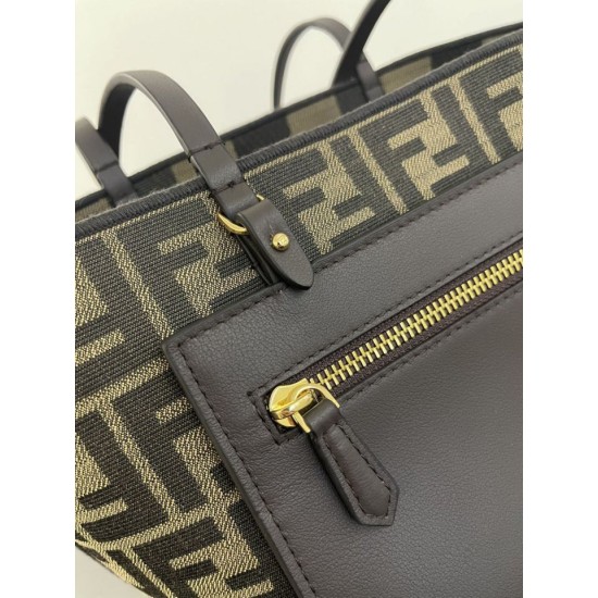 Replica AAA Borsa tote piccola Fendi in tessuto jacquard Marrone Replica Perfetta Borsa tote piccola Fendi in tessuto jacquard Marrone Imitazione Falsa