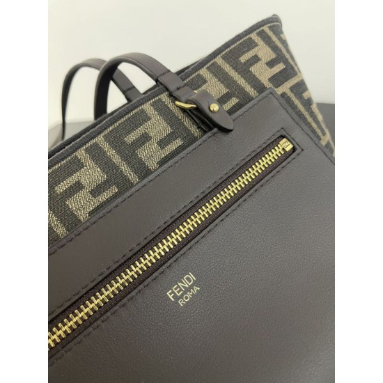 Replica AAA Borsa tote piccola Fendi in tessuto jacquard Marrone Replica Perfetta Borsa tote piccola Fendi in tessuto jacquard Marrone Imitazione Falsa