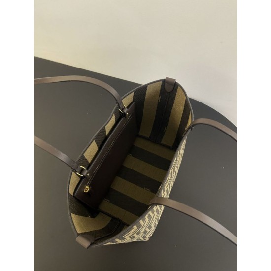 Replica AAA Borsa tote piccola Fendi in tessuto jacquard Marrone Replica Perfetta Borsa tote piccola Fendi in tessuto jacquard Marrone Imitazione Falsa