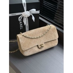 Replica Perfetta Borsa Chanel Flap Maxi scamosciata con catena AS6281 albicocca Imitazione Falsa