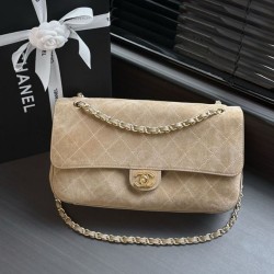 Replica Perfetta Borsa Chanel Flap Maxi scamosciata con catena AS6281 albicocca Imitazione Falsa