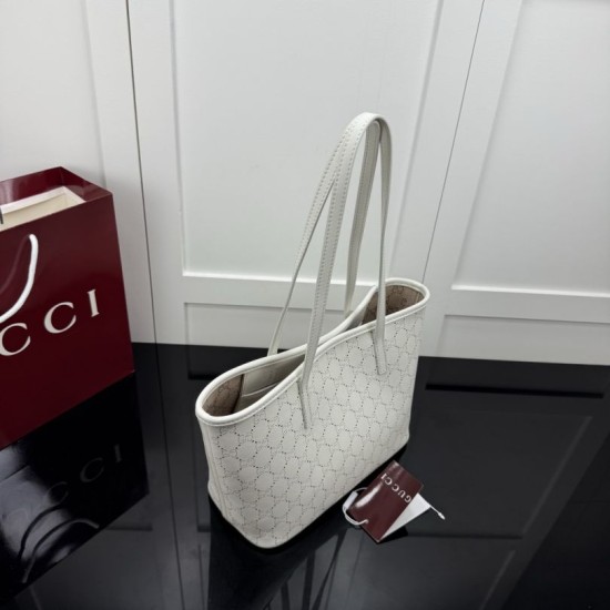 Replica Perfetta Borsa Gucci Tribeca con motivo logo GG traforato bianco Imitazione Falsa