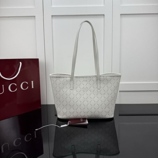 Replica Perfetta Borsa Gucci Tribeca con motivo logo GG traforato bianco Imitazione Falsa
