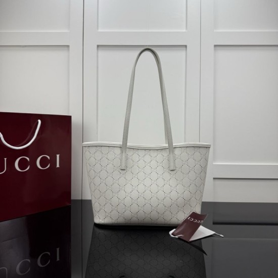 Replica Perfetta Borsa Gucci Tribeca con motivo logo GG traforato bianco Imitazione Falsa