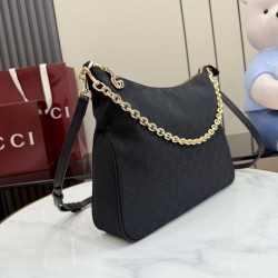 Copia Perfetta Borsa a tracolla piccola Gucci A006OA Lady Lunetta GG Nero Imitazione Falsa