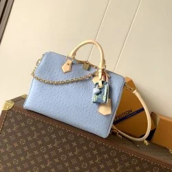 Copia Perfetta Borsa Louis Vuitton Speedy Soft 30 M89688 struzzo blu Imitazione Falsa