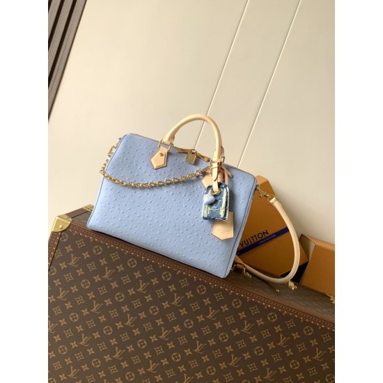 Replica AAA Borsa Louis Vuitton Speedy Soft 30 M89688 struzzo blu Copia Perfetta Borsa Louis Vuitton Speedy Soft 30 M89688 struzzo blu Imitazione Falsa