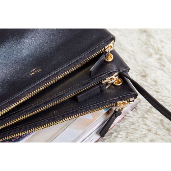 Replica Borse Celine Piccolo Trio Crossbody In pelle di vitello nera