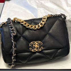Replica Borsa Large 19 in lana tweed con patta AS1162 AS1160 Nero