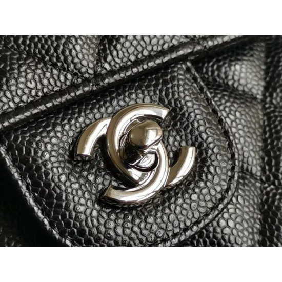 Replica Medium Classica Caviar Flap Borse A1112 Nero Argento / Hardware d'oro