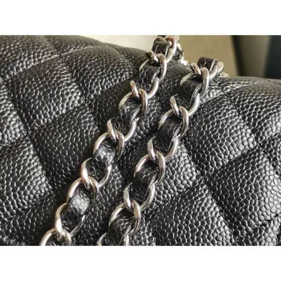 Replica Medium Classica Caviar Flap Borse A1112 Nero Argento / Hardware d'oro