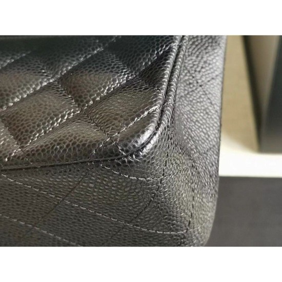 Replica Medium Classica Caviar Flap Borse A1112 Nero Argento / Hardware d'oro