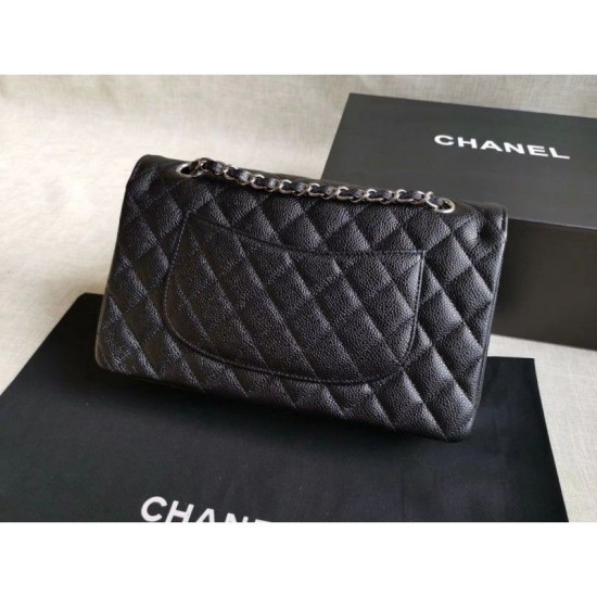 Replica Medium Classica Caviar Flap Borse A1112 Nero Argento / Hardware d'oro