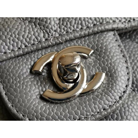Replica Medium Classic Caviar Flap Borse A1112 Grigio Argento / Hardware d'oro