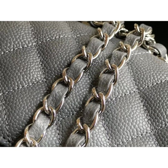 Replica Medium Classic Caviar Flap Borse A1112 Grigio Argento / Hardware d'oro