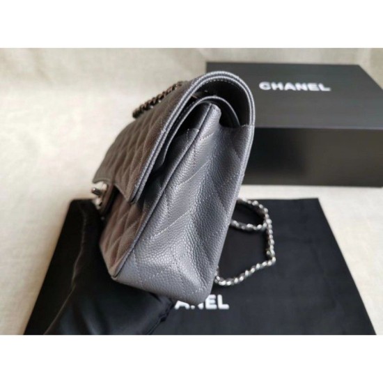 Replica Medium Classic Caviar Flap Borse A1112 Grigio Argento / Hardware d'oro