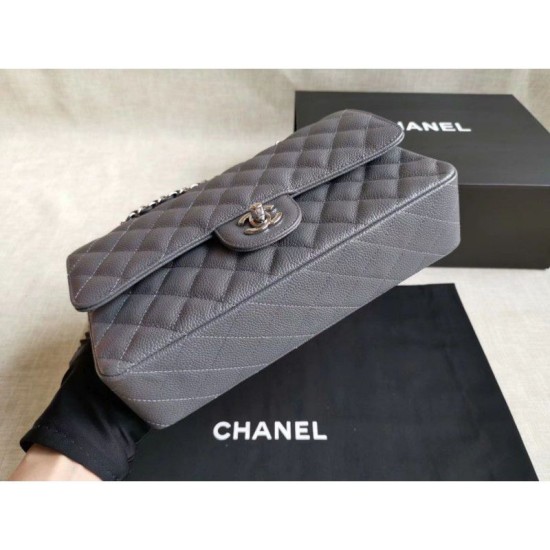 Replica Medium Classic Caviar Flap Borse A1112 Grigio Argento / Hardware d'oro