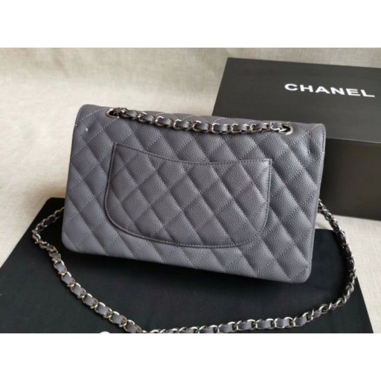 Replica Medium Classic Caviar Flap Borse A1112 Grigio Argento / Hardware d'oro