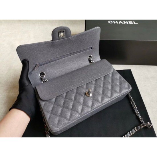 Replica Medium Classic Caviar Flap Borse A1112 Grigio Argento / Hardware d'oro