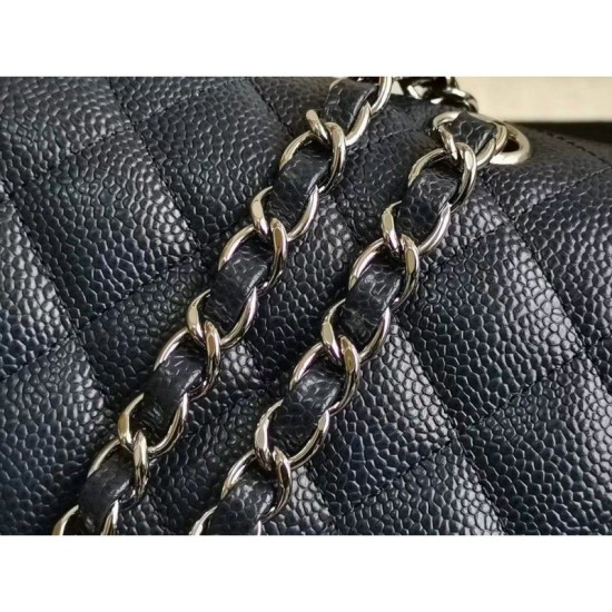 Replica Medium Classica Caviar Flap Borse A1112 Blu Argento / Hardware d'oro