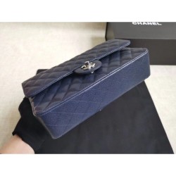 Replica Medium Classica Caviar Flap Borse A1112 Blu Argento / Hardware d'oro