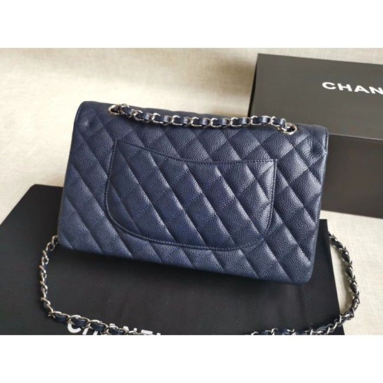 Replica Medium Classica Caviar Flap Borse A1112 Blu Argento / Hardware d'oro