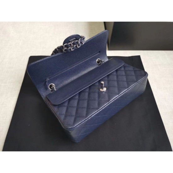 Replica Medium Classica Caviar Flap Borse A1112 Blu Argento / Hardware d'oro