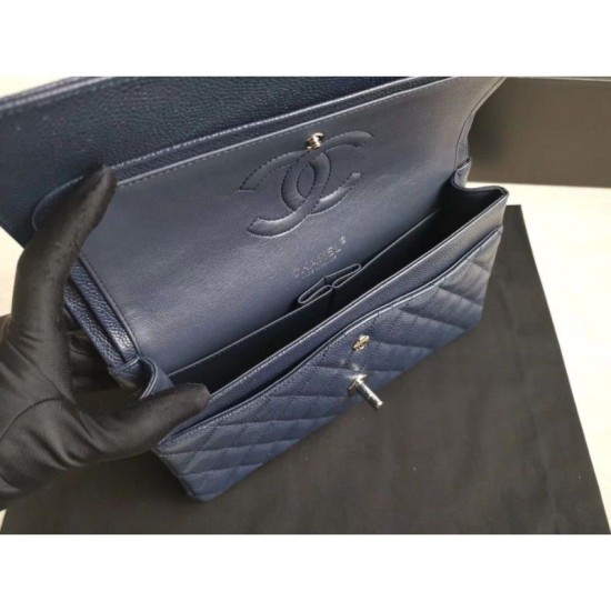 Replica Medium Classica Caviar Flap Borse A1112 Blu Argento / Hardware d'oro