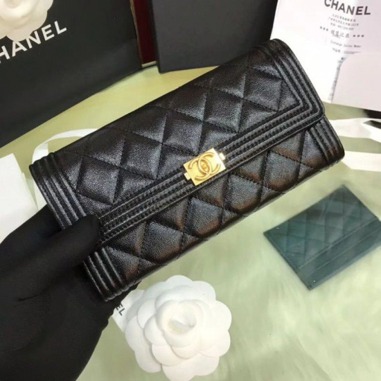 Replica Boy A80286 Caviar Lunga Portafoglio Nero