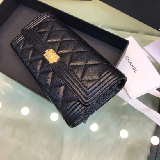 Replica Boy A80286 Caviar Lunga Portafoglio Nero