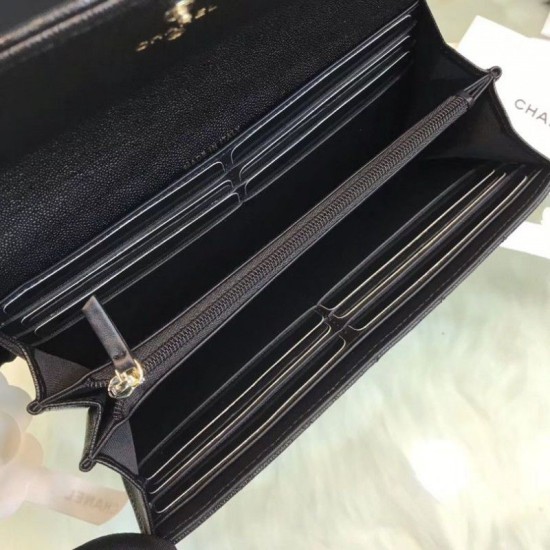 Replica Boy A80286 Caviar Lunga Portafoglio Nero