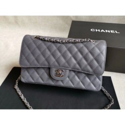 Replica Medium Classic Caviar Flap Borse A1112 Grigio Argento / Hardware d'oro