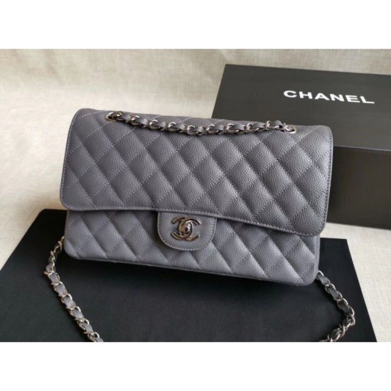 Replica Medium Classic Caviar Flap Borse A1112 Grigio Argento / Hardware d'oro