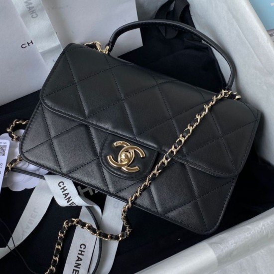 Replica Borsa piccola con patta con maniglia superiore AS2680 nera