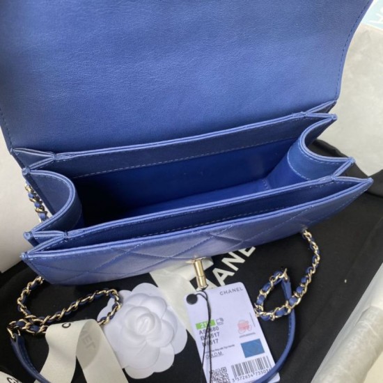 Replica Borsa piccola con patta con manico superiore AS2680 blu