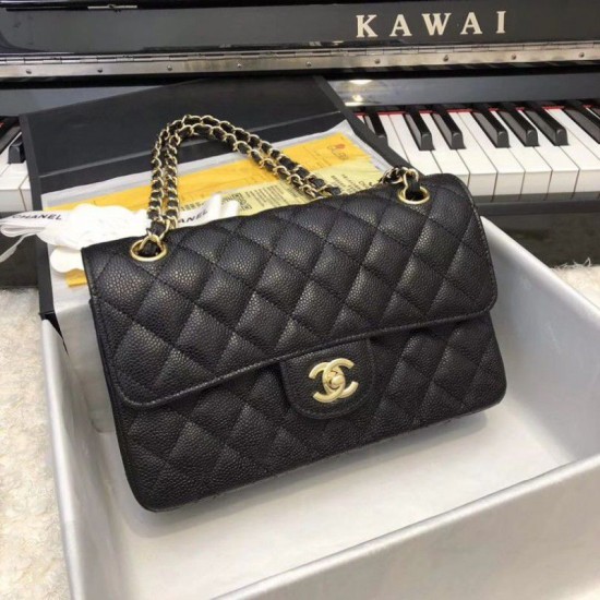 Replica Borsa Classic Flap piccola A1117 in pelle caviale Nera